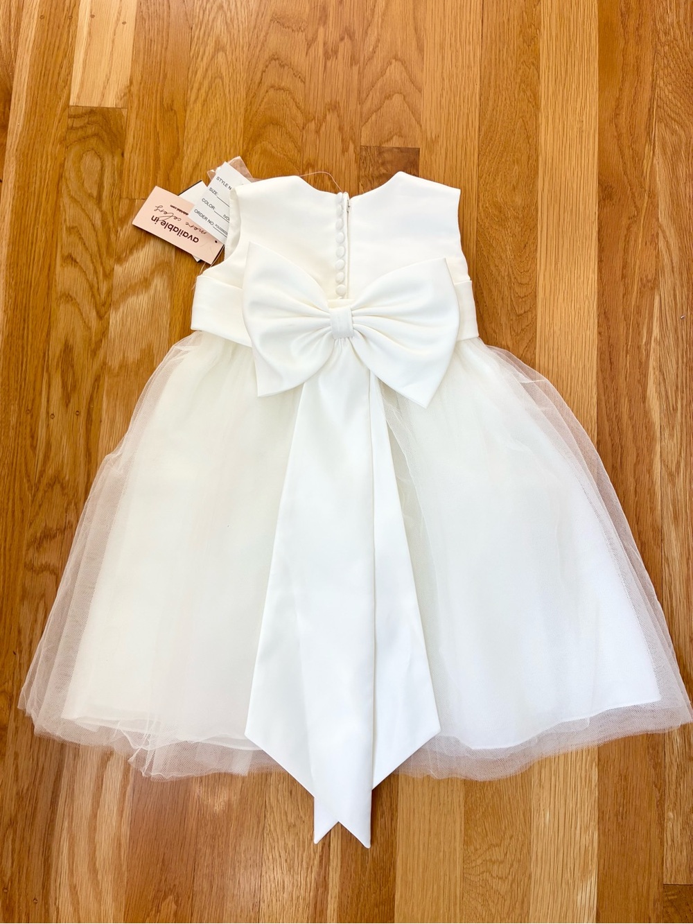 David’s Bridal Flower Baby Satin & Tulle Dress Sleeveless White Size 24M NWT - Picture 9 of 14